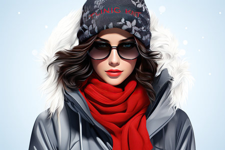 Beautiful young woman wearing winter clothes and sunglasses. Winter fashion.の素材
