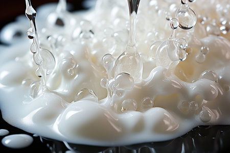 Pouring milk on a black background, close-up, macroの素材