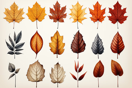 Set of autumn leaves isolated on white background. Vector illustration EPS10の素材