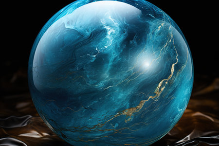 abstract scene with planet on black background, 3d illustration.の素材