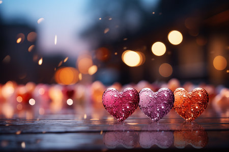 Valentine's day background with hearts and bokeh lightsの素材