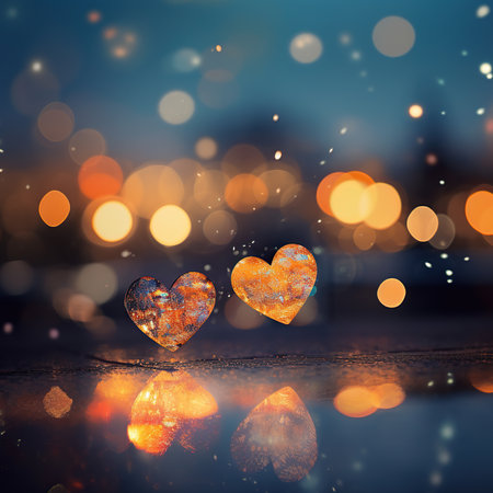 Two hearts with bokeh background. Valentine's day concept.の素材