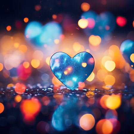 Blue heart on bokeh background. Valentine's day concept.の素材