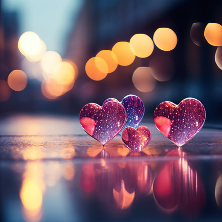 Valentines day background with hearts and bokeh lights.の素材