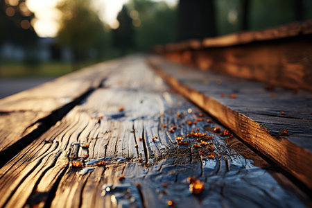 Foto per old wooden bench in the park at sunset. shallow depth of field - Immagine Royalty Free