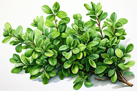 Green leaves of a bush on a white background. Vector illustration.の素材