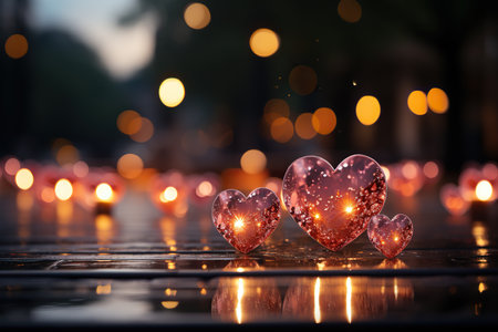 Heart shaped candles with bokeh background, valentine conceptの素材