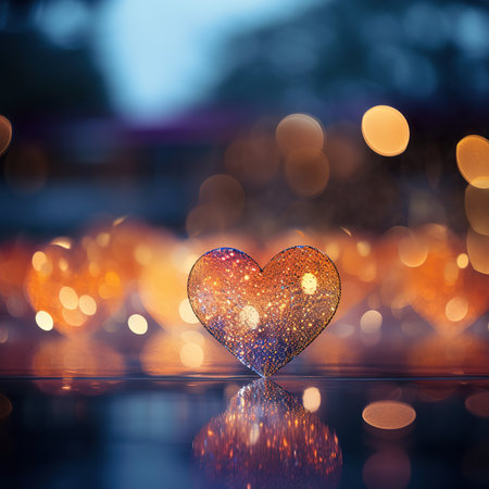Glowing heart on bokeh background. Valentines day conceptの素材