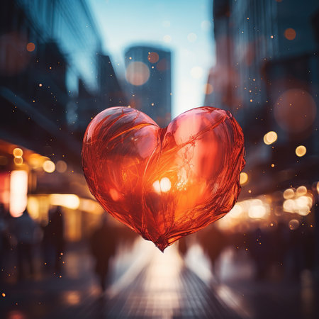 Valentines day background with red heart on road. Love conceptの素材