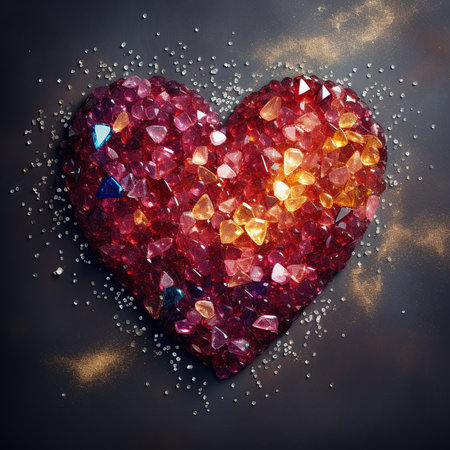 Heart made of precious stones on a dark background. 3d illustrationの素材