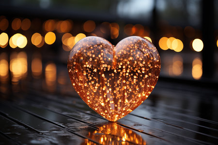 Heart shape made of glass with bokeh lights in the backgroundの素材