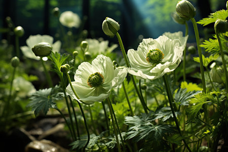 White flowers of anemone (Anemone nemorosa)の素材