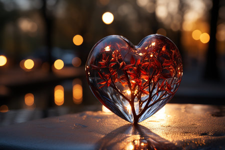 Valentine's day glass heart with bokeh background.の素材