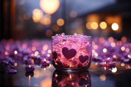 Candles in the shape of a heart with bokeh backgroundの素材