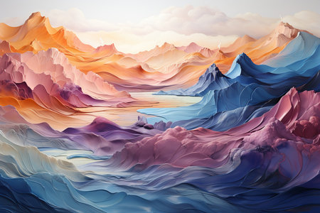 Abstract colorful background with mountains and sky. 3d render illustration.の素材