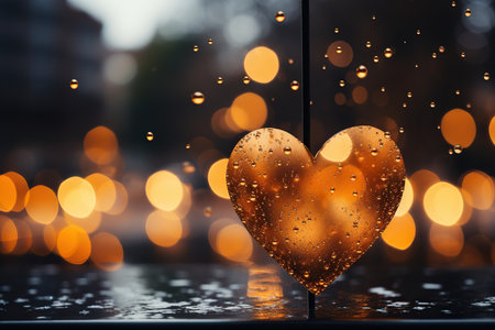 Heart with drops of water on the glass. Valentine's day backgroundの素材