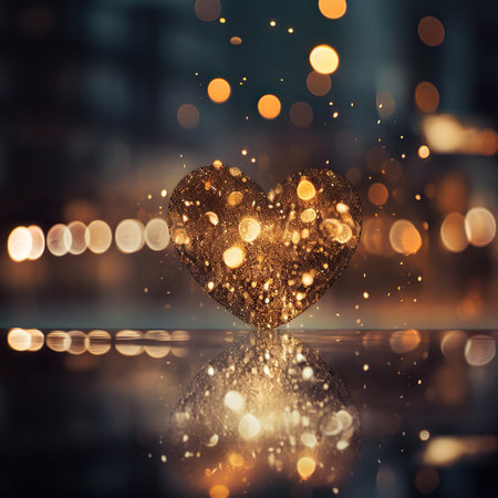 Golden heart on bokeh background. Valentine's day concept.の素材