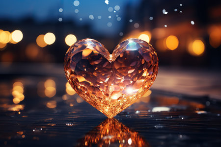 Heart shaped glass with bokeh background. Valentines day concept.の素材