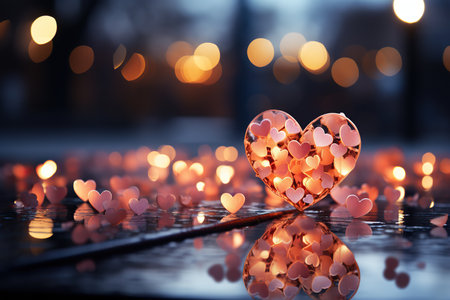 Valentine's day background with hearts and bokeh lightsの素材