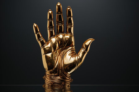 Golden hand on a black background. 3d rendering, 3d illustrationの素材