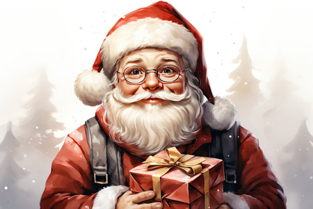Portrait of Santa Claus with gift box. Christmas and New Year concept.の素材