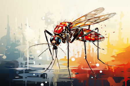 mosquito on the background of the city. Vector illustration.の素材