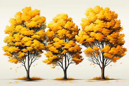 Autumn trees with yellow leaves on a white background. 3d renderingの素材