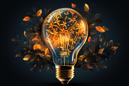 Eco energy concept with lightbulb and leaves, vector illustrationの素材