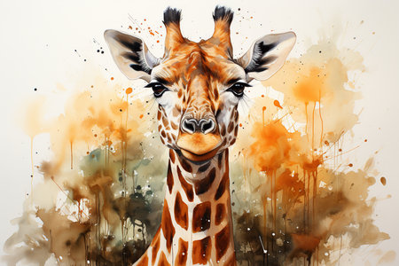 Giraffe in the wild. Watercolor painting on canvas.の素材