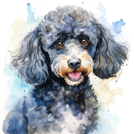 Watercolor portrait of a poodle. Digital painting on white background.の素材