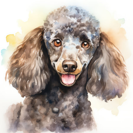 Watercolor portrait of a dog, poodle. Digital painting.の素材