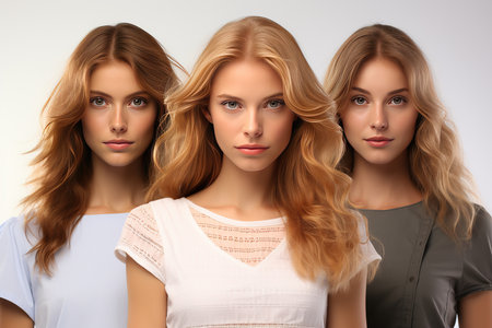 Portrait of beautiful young women with long blond hair. Studio shot.の素材