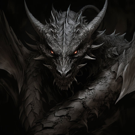 dragon. 3D rendering of a fantasy dragon on a black backgroundの素材