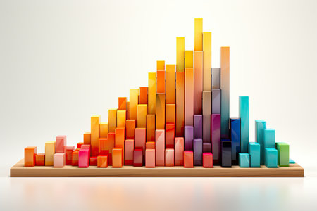 Colorful bar graph on a white background. 3d illustration.の素材