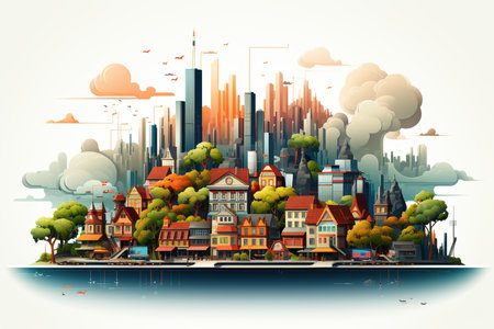 City landscape with buildings and trees. Vector illustration. Eps 10.の素材