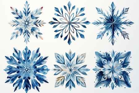 Set of blue snowflakes isolated on white background. Vector illustration.の素材