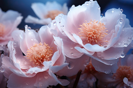 Beautiful peony flowers with drops of water, close-upの素材