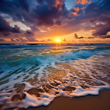 Beautiful seascape. Dramatic sunset over the sea.の素材