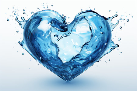 Water splash in shape of heart on white background. 3d renderingの素材