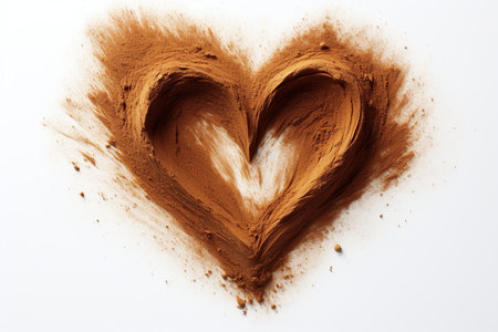 Heart made of cocoa powder on white background. Valentine's Day.の素材