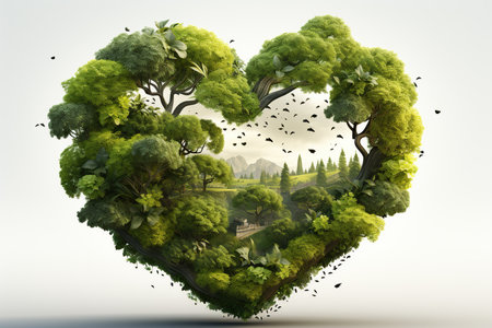 I love nature concept with green trees in heart shape. 3D renderingの素材