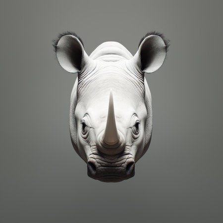 White rhinoceros head isolated on grey background. 3d illustrationの素材