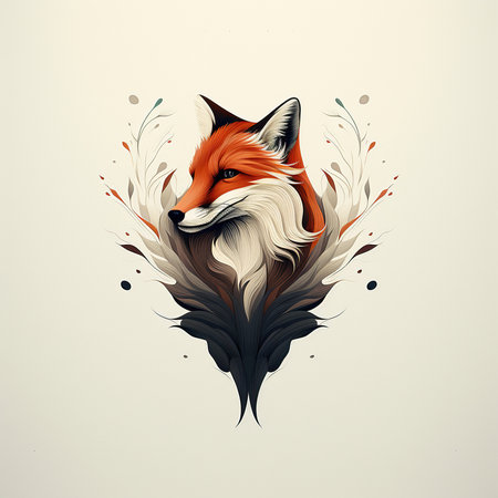 Vector illustration of fox head with floral ornament. Cute wild animal.の素材