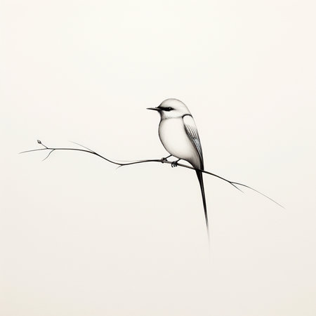 White bird on a tree branch, isolated on a white background.の素材