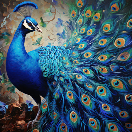 Beautiful peacock on the background of nature. Digital painting.の素材