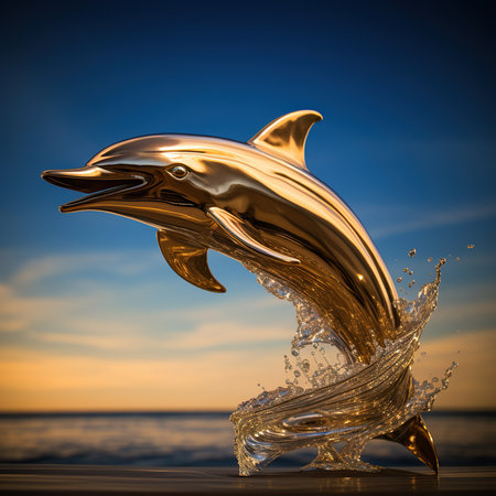 Dolphin jumping out of the water on the beach. 3d renderの素材