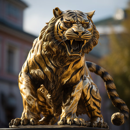Statue of a tiger in Krakow, Poland.の素材