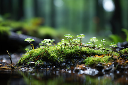Moss growing on a rock in a forest. Shallow depth of field.の素材