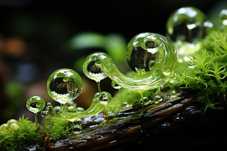 Water droplets on moss in the forest. Close up. Nature concept.の素材