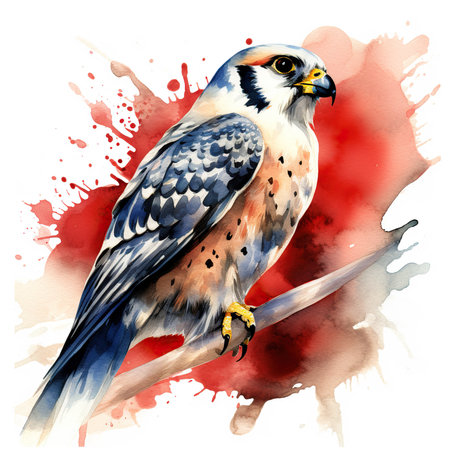 Watercolor portrait of a kestrel bird on a white backgroundの素材
